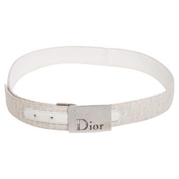 Pre Owned Dior Beige/White Oblique Canvas And Leather Reversible Buckle Belt 85CM
