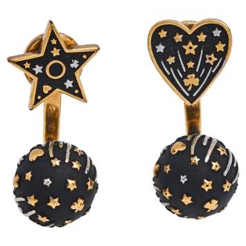 Pre Owned Dior Aged Gold Tone Heart & Star Drop Earrings