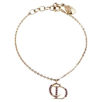 Pre Owned Dior Crystal CD Charm Gold Tone Bracelet