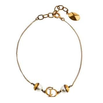 Pre Owned Dior Mise En Dior Faux Pearl Gold Tone Bracelet