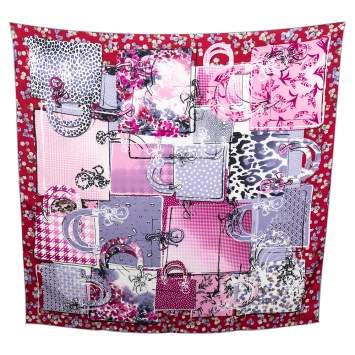 Pre Owned Dior Pink Printed Silk Scarf