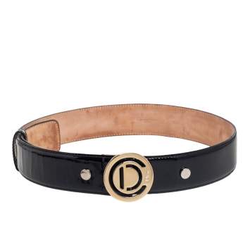 Pre Owned Dior Black Patent Leather Cut Out Round Buckle Cut to Size Belt