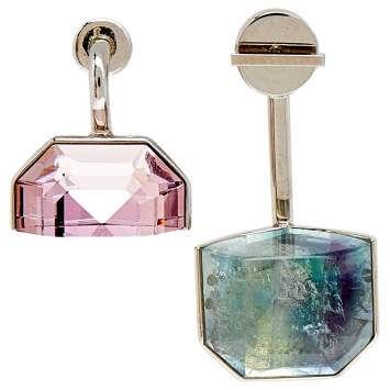 Pre Owned Dior Pink Crystal & Quartz Asymmetric Drop Earrings