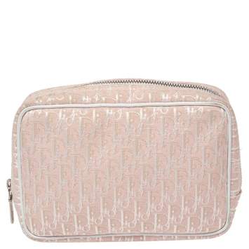 Pre Owned Dior Pink/White Oblique Canvas Cosmetic Pouch