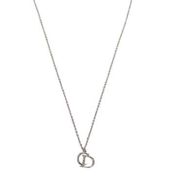 Pre Owned Dior Silver Tone Crystal CD Pendant Necklace