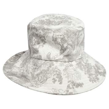 Pre Owned Dior Grey Toile De Jouy Cotton Bucket Hat 