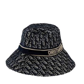 Pre Owned Dior Navy Blue Velvet Oblique Bucket Hat