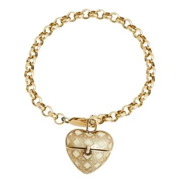 Pre Owned Dior Gold Tone Enamel Cannage Heart Charm Bracelet