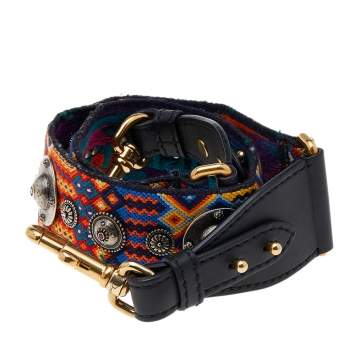 Pre Owned Dior Multicolor Canvas and Leather Studded Bohemian Inspired Shoulder Strap