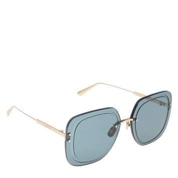 Pre Owned Dior Gold Tone/Blue Ultra Dior Mirror Square Sunglasses
