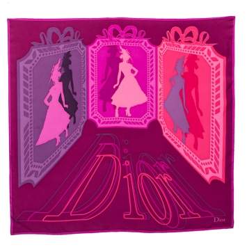 Pre Owned Christian Dior Pink Printed Silk Square Scarf