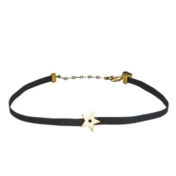 Pre Owned Christian Dior D Porte-Bonheur Star Gold Tone Metal Cord Choker Necklace