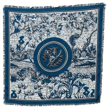 Pre Owned Dior Navy Blue Wax Carnivora Silk Square Scarf