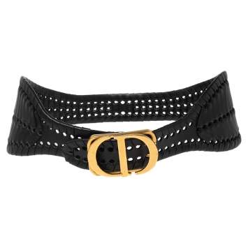 Pre Owned Dior Black Braided Leather Montaigne 30 Waist Belt 75CM