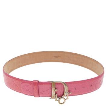 Pre Owned Dior Pink Oblique Patent Leather Logo Buckle Belt 85 CM