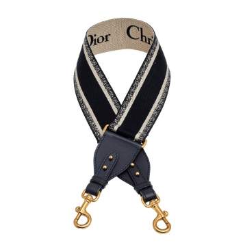 Pre Owned Dior Blue/White Canvas and Leather Shoulder Bag Strap