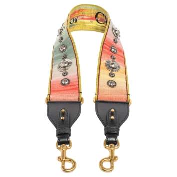Pre Owned Dior Multicolor Studded Canvas and Leather Bohemian Inspired Shoulder Strap