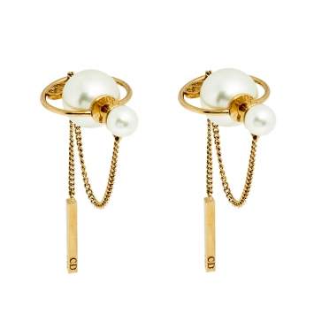 Pre Owned Christian Dior Faux Pearl Chain Tribales Dangle Earrings