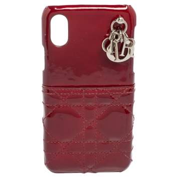 Pre Owned Dior Red Cannage Patent Leather Lady Dior iPhone X/XS Case