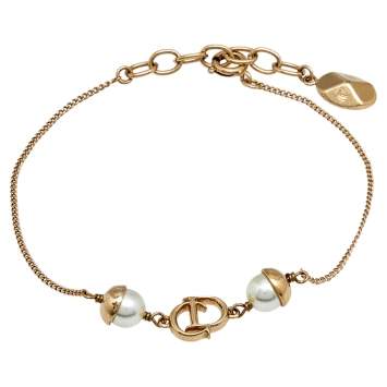 Pre Owned Dior Mise En Dior Faux Pearl Gold Tone Bracelet
