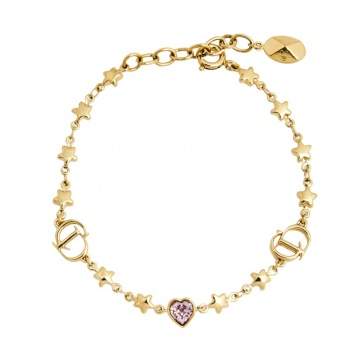 Pre Owned Dior Gold Tone Crystal Heart and Star CD Logo Station Bracelet