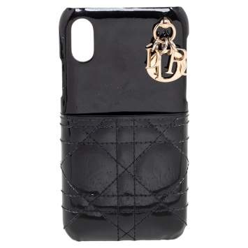 Dior Black Cannage Patent Leather Lady Dior iPhone X/XS Case