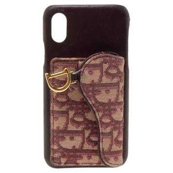 Pre Owned Dior Burgundy Oblique Jacquard Canvas and Leather iPhone X Case