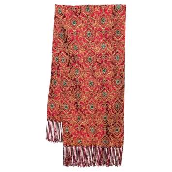 Pre Owned Christian Dior Boutique Maroon Silk Brocade Fringed Scarf