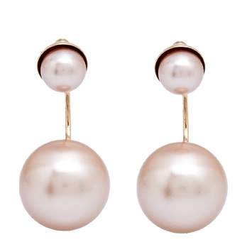Pre Owned Dior Ultradior Faux Pearl Gold Tone Metal Earrings