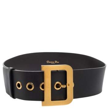 Pre Owned Dior Black Leather D Buckle Waist Belt 70CM