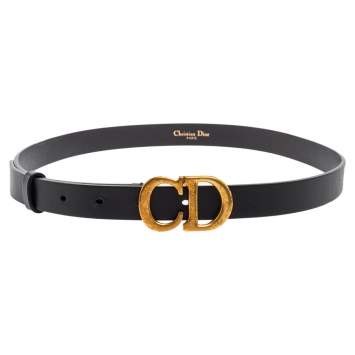 Pre Owned Dior Black Leather CD Logo Buckle Belt 80CM