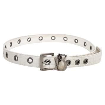 Pre Owned Dior White Cannage Leather Buckle Belt 85CM