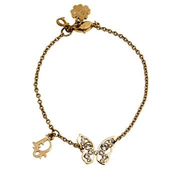 Pre Owned Dior Butterfly Crystals Gold Tone Metal Bracelet