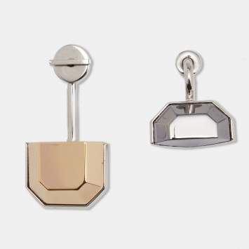 Pre Owned Dior Two Tone Metal Asymmetric Drop Earrings