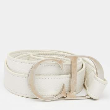 Pre Owned Dior White Leather CD Logo Belt 90 CM