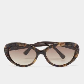 Pre Owned Dior Brown/Yellow Havana DiorTaffetas3 Oval Sunglasses 