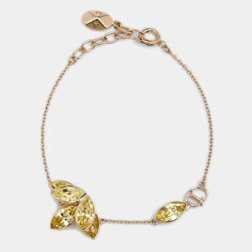 Pre Owned Dior Gold Tone Crystal Flower Motif Bracelet