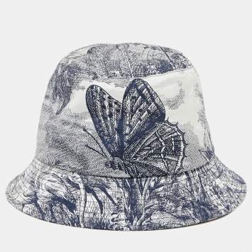 Pre Owned Dior Blue Printed Toile De Jouy Synthetic Bucket Hat