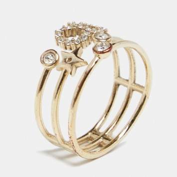 Pre Owned Dior CD Crystals Gold Tone Metal Ring Size 56