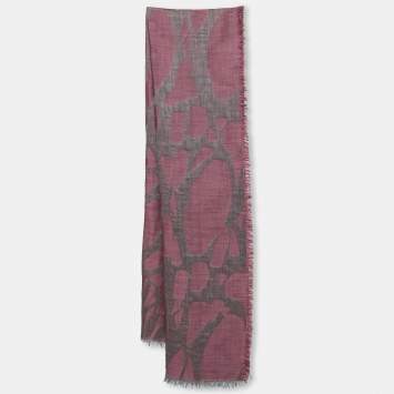 Pre Owned Dior Mauve Patterned Silk & Wool Fringed Shawl 