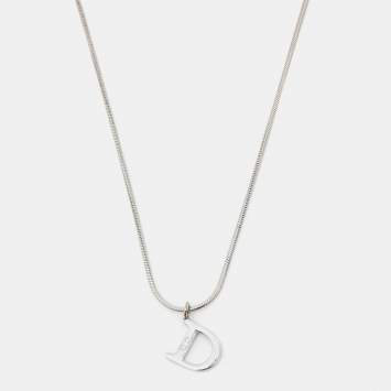 Pre Owned Dior CD Silver Tone Metal Pendant Necklace