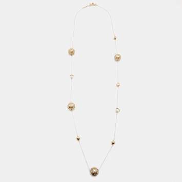 Pre Owned Dior Tribales Faux Pearls Gold Tone Metal Necklace