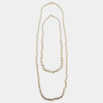 Pre Owned Dior Miss En Dior Faux Pearls Gold Tone Metal Set of 2 Necklaces