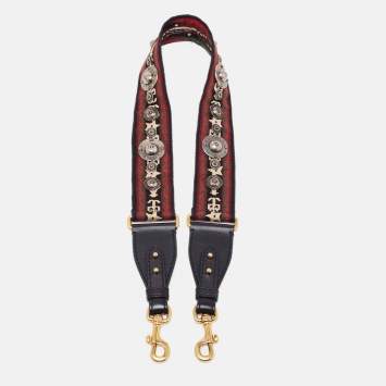 Pre Owned Dior Multicolor Canvas and Leather Studded Saddle Shoulder Bag Strap