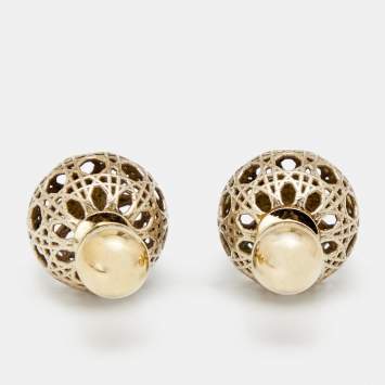 Pre Owned Dior Secret Cannage Tribales Gold Tone Metal Stud Earrings