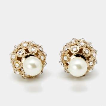Pre Owned Dior Mise En Dior Tribale Crystal  Gold Tone Stud Earrings