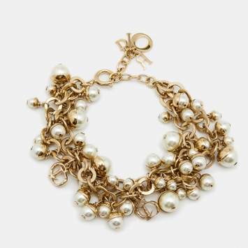 Pre Owned Dior Mise en Dior CD Faux Pearls Gold Tone Bracelet