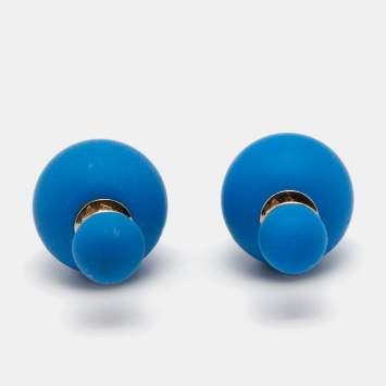 Pre Owned Dior Tribale Mise en Dior Matte Blue Gold Tone Stud Earrings