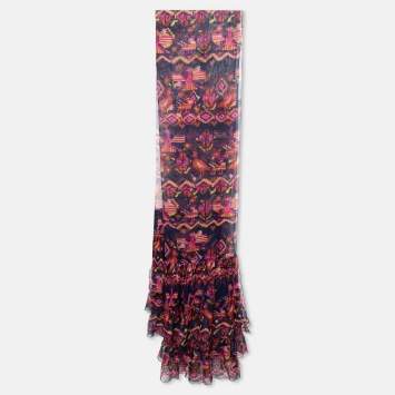Pre Owned Dior Multicolour Aztec Print Silk Ruffled Scarf