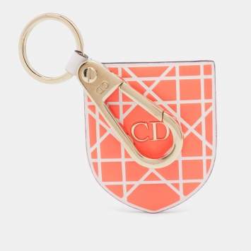 Pre Owned Dior Orange Cannage Patterned Leather Crest Bag Charm/ Key Ring